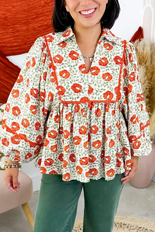 Balloon Sleeve Floral Blouse