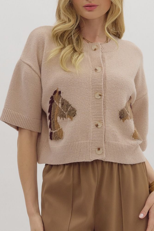 Casual Equestrian Motif Cardigan