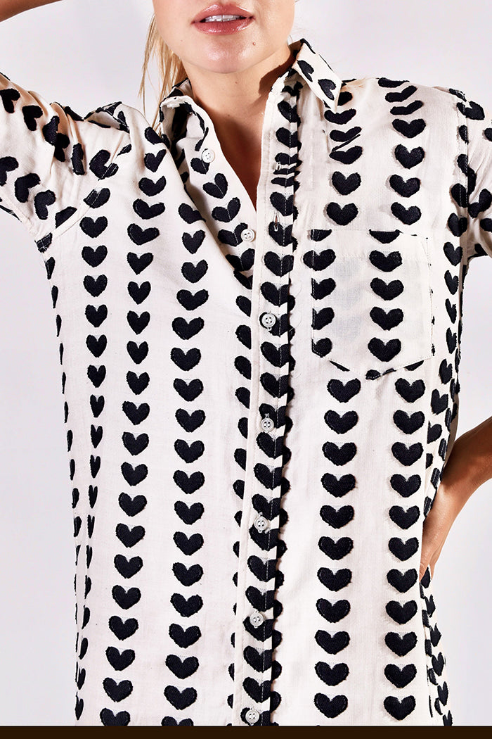 Black Heart Print Button Down Shirt