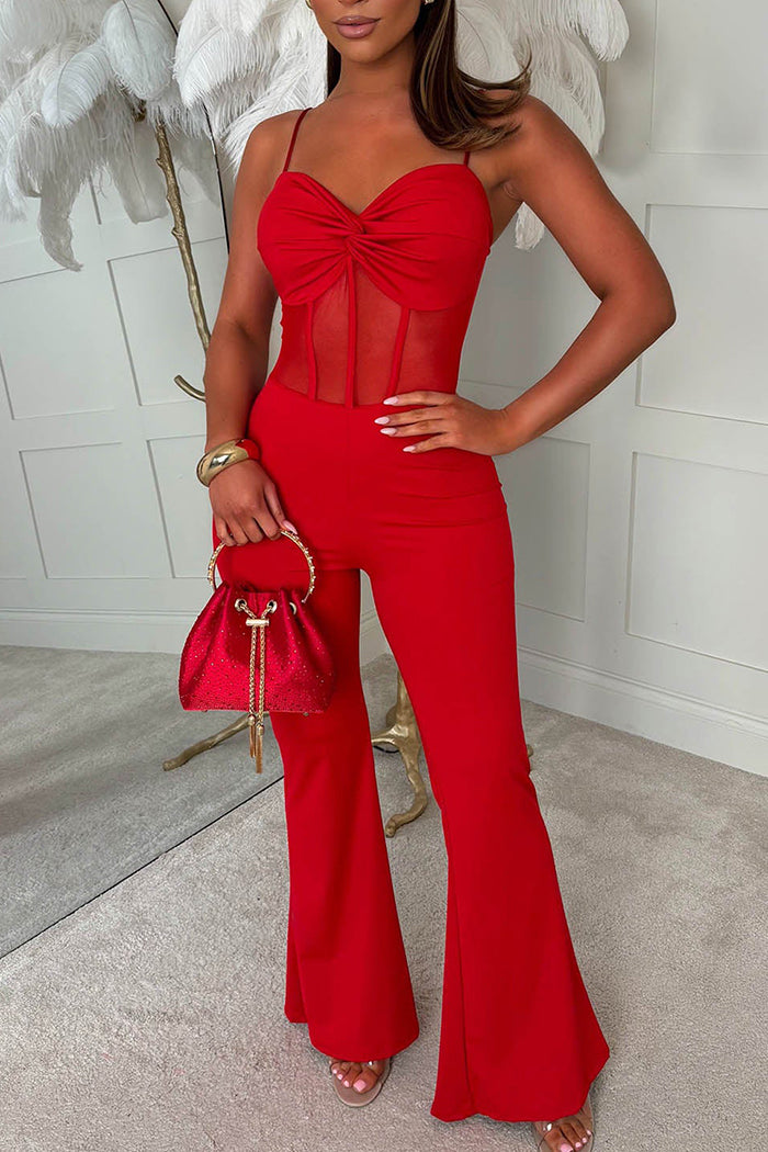 Sheer Waist Flared Leg Jumpsuit