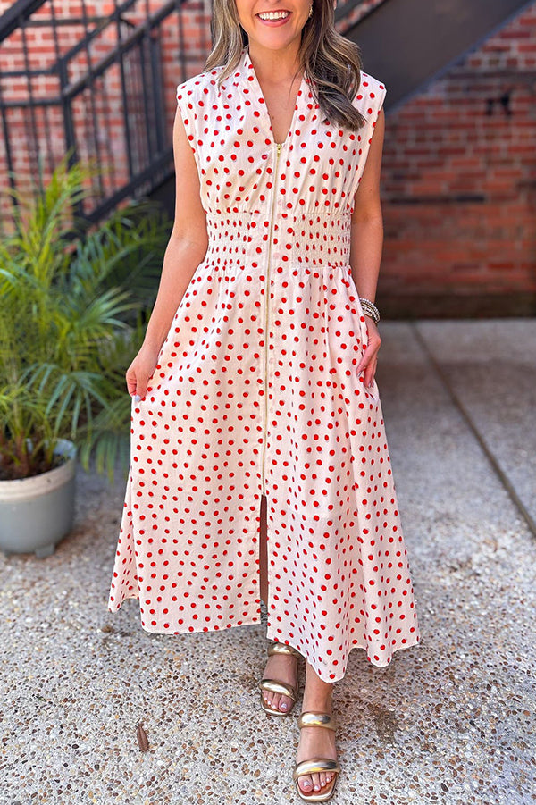 Polka Dot Zipper Sleeveless Dress
