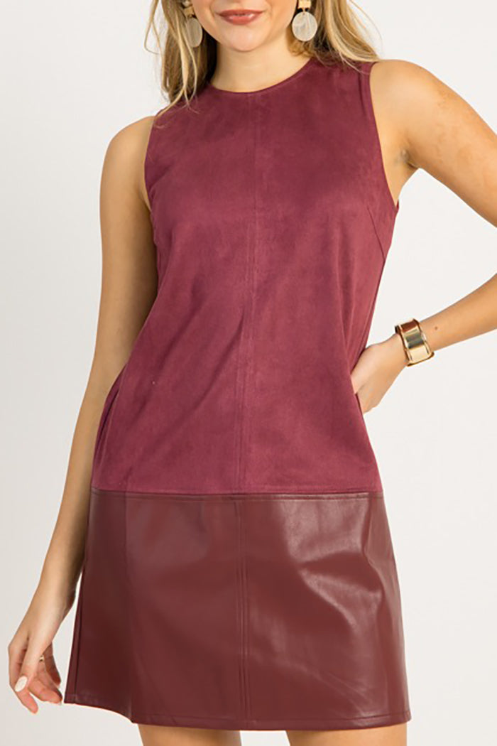 Suede Spliced Sleeveless Dress