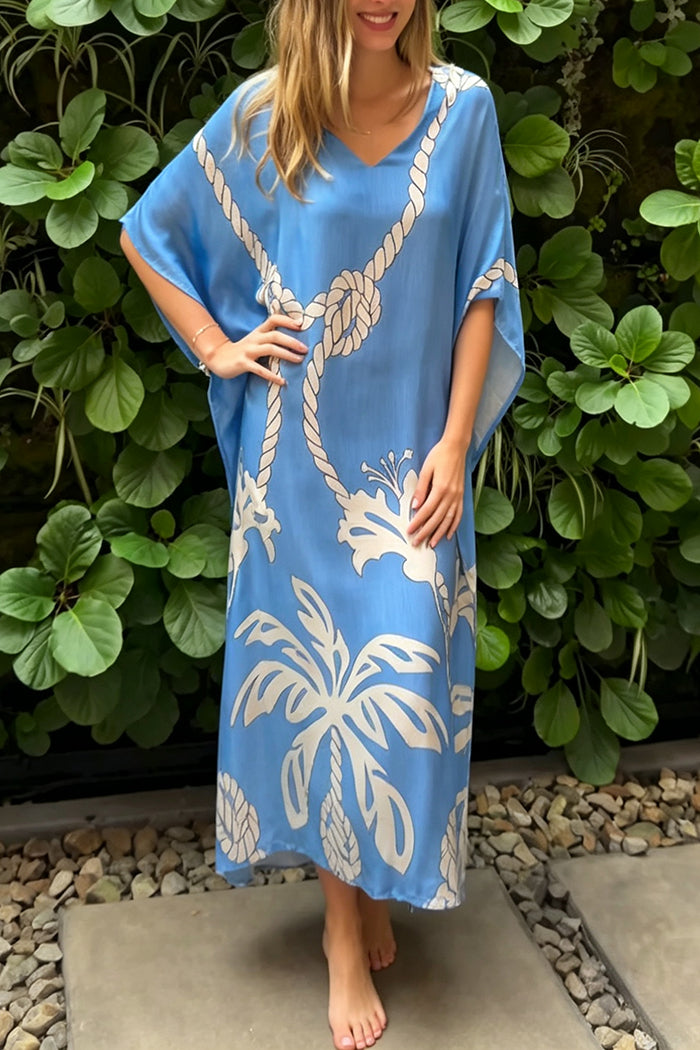 Batwing Sleeve Floral Kaftan Dress