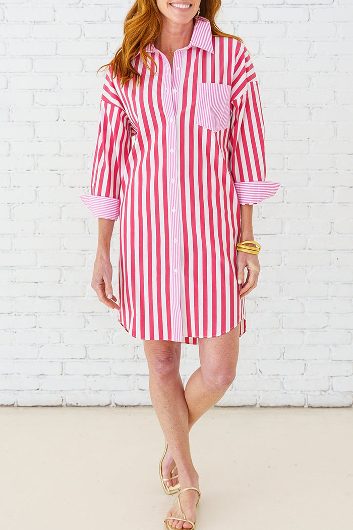 Stripe Contrast Pocket Shirt Dress