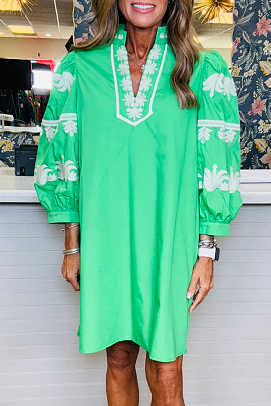 Solid 3/4 Puff Sleeve Mini Dress