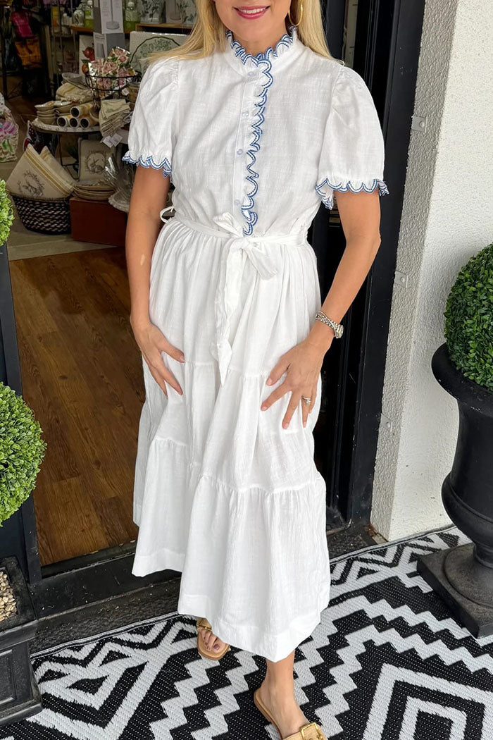 Contrast Trim Tiered Ruffle Dress