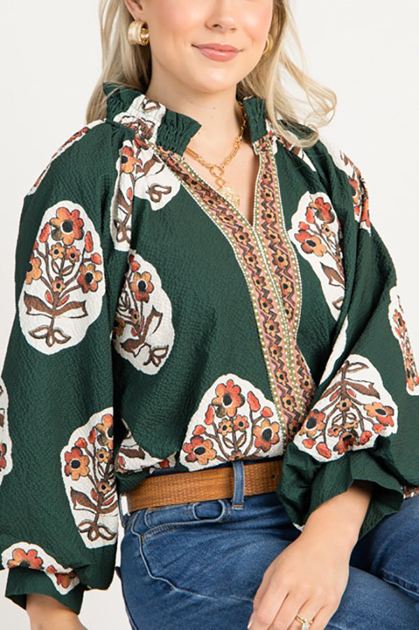 Pleated Collar Floral Top