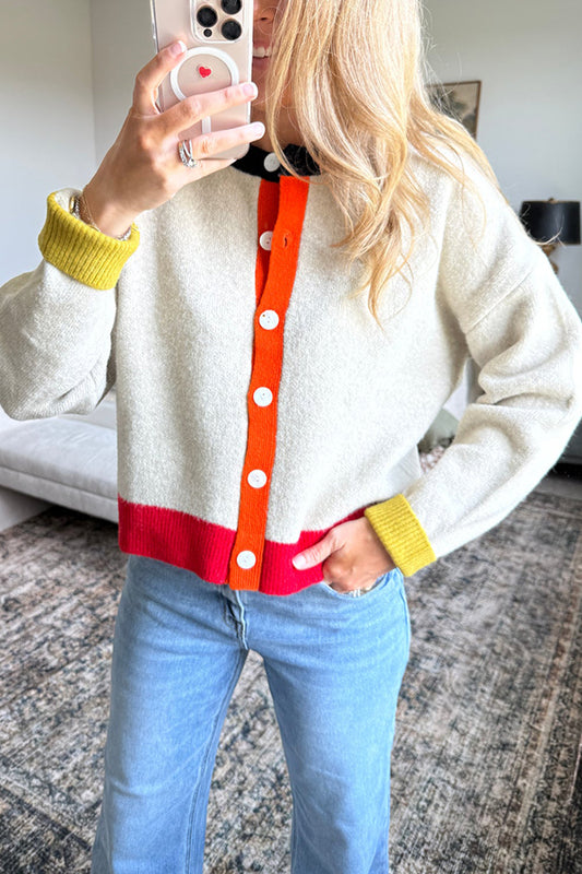 Patchwork Button Knitted Top