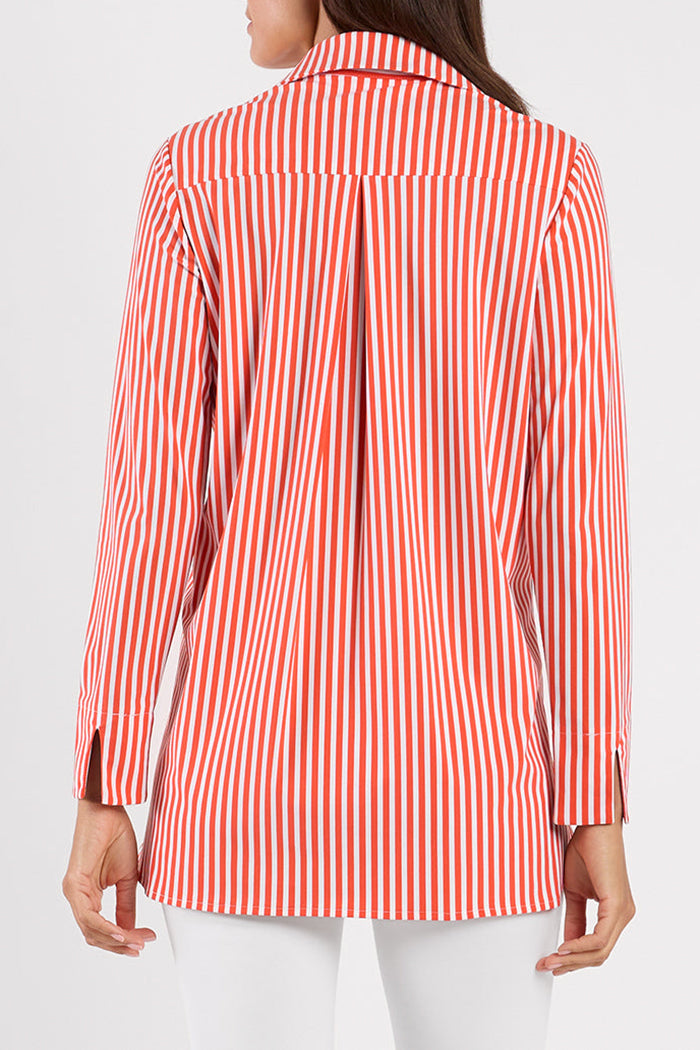 Stripe Collared Half-Placket Long Sleeve Top