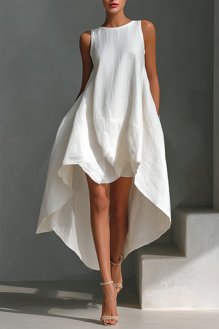 Asymmetric Hem Pocket Sleeveless Dress