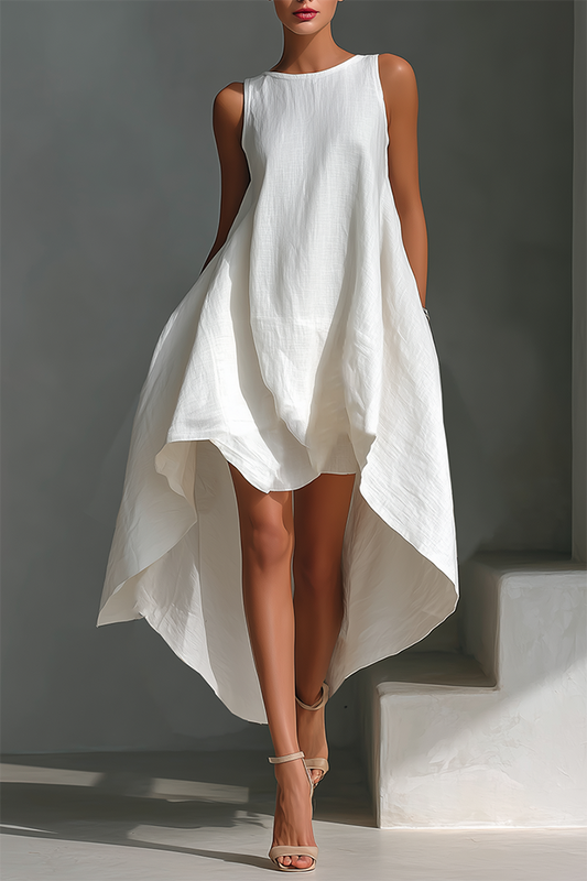 Asymmetric Hem Pocket Sleeveless Dress