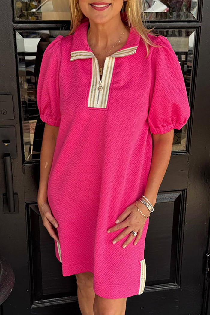 Puff Sleeve Split Neck Dress