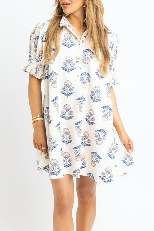 Vintage Floral Pleat Sleeve Dress