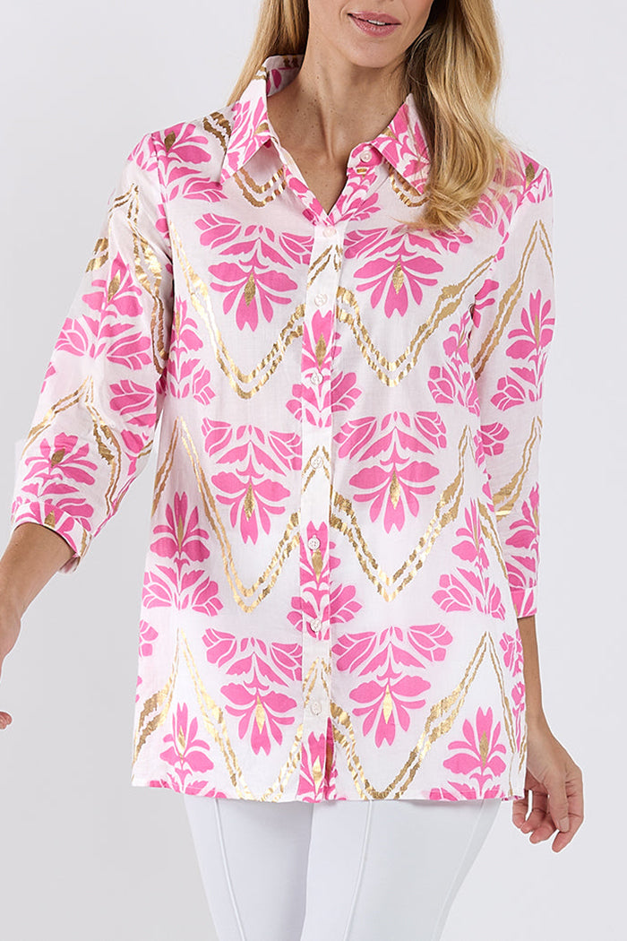 Printed Button Collared Top