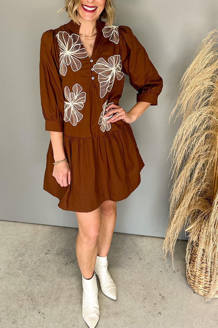 Floral Embroidered V-Neck Mini Dress