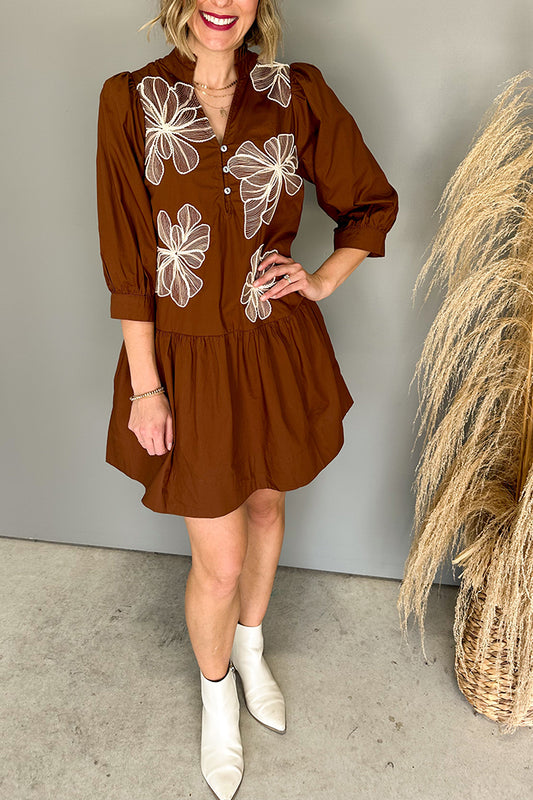 Floral Embroidered V-Neck Mini Dress