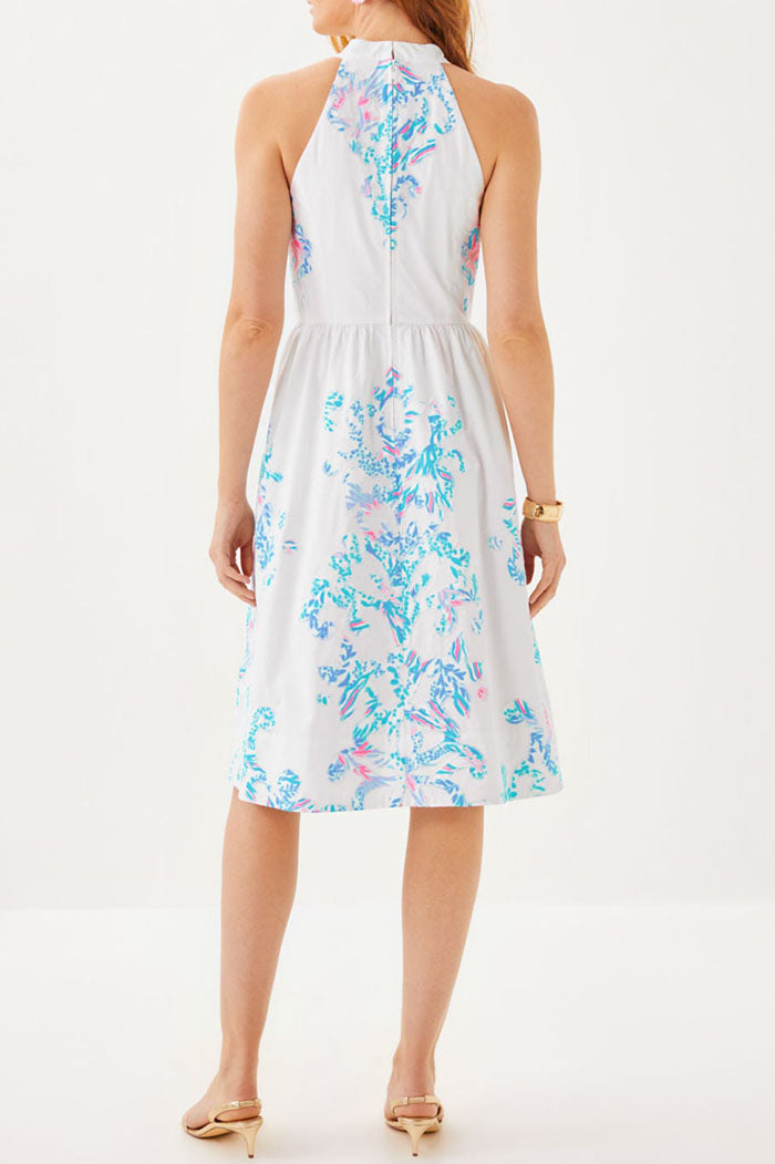 White Applique Mock Collar Halter Dress