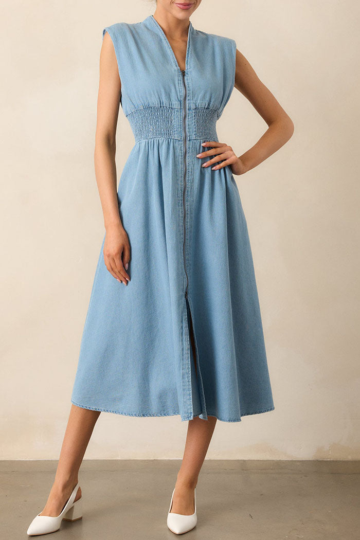 Zipper Pocket Denim Dress