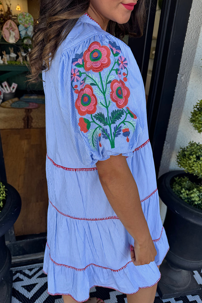 Embroidered Sleeve Tiered Dress