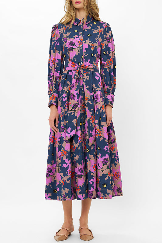 Belted Button Front Floral Dress