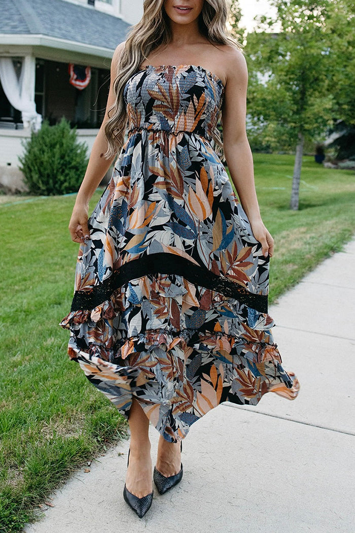 Strapless High-Low Midi Dress