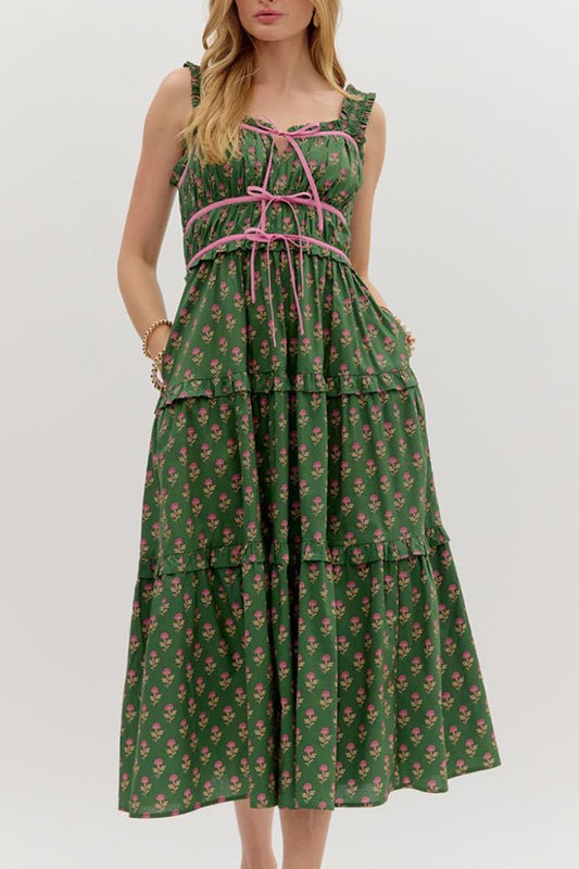 Floral Pullover Tiered Midi Dress