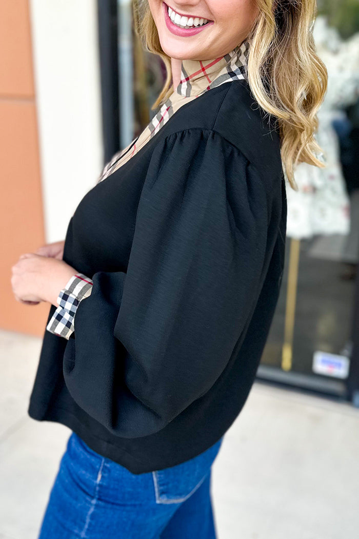 Casual Plaid Trimmed Top