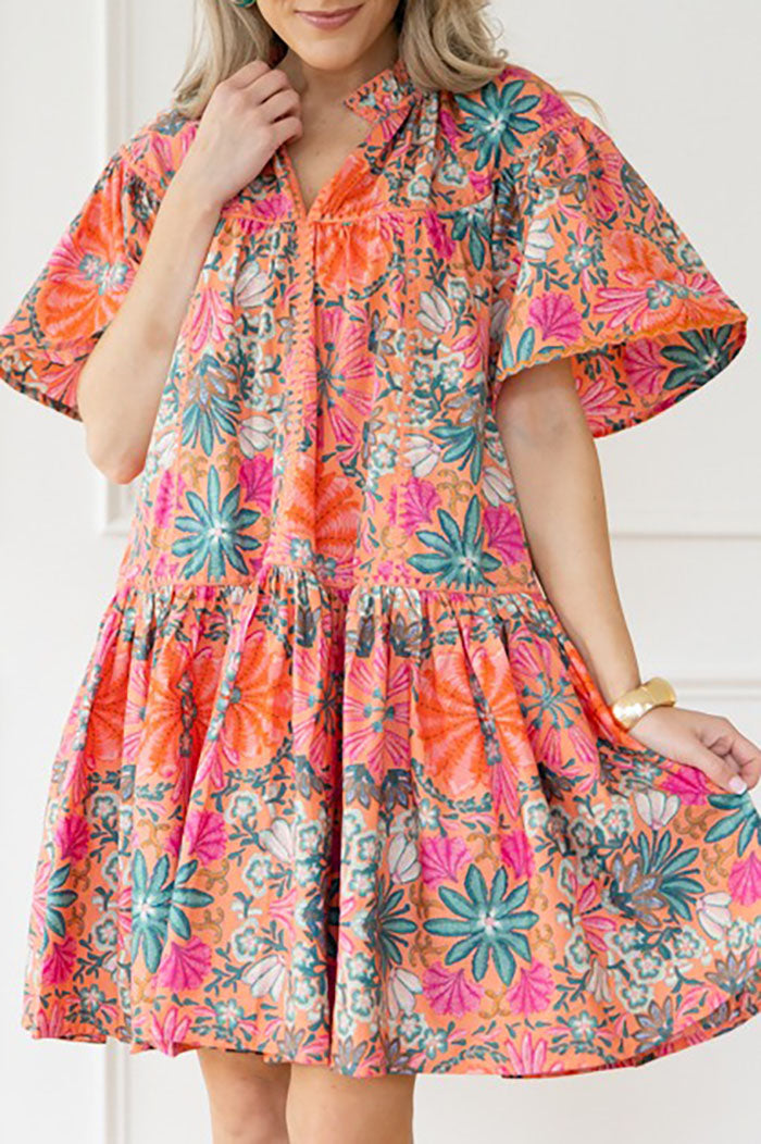 Flowers Ruffle Hem Pocket Dress