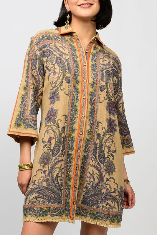 Casual Paisley Border Shirtdress