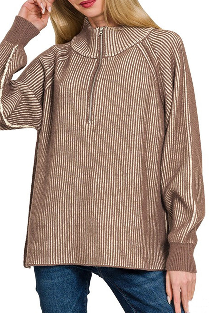 Textured Mock Neck Half Zip Sweater