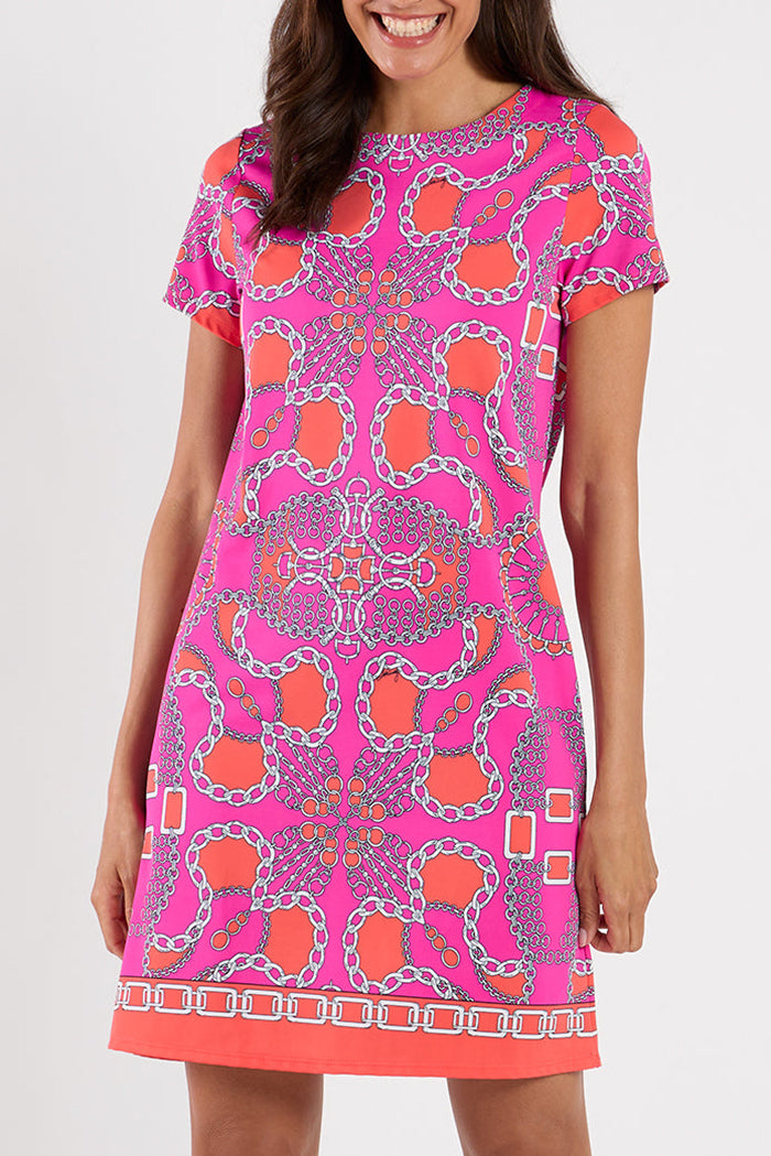 Short Sleeve Chain Print Shift Dress