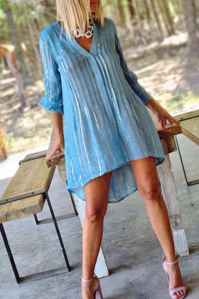 Lurex Stripe Gauze Shirt Dress
