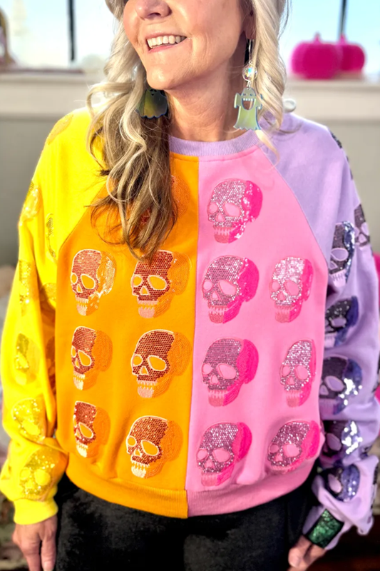 Colorblock Multi Skull Sweatshirt