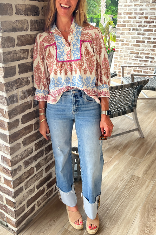 Retro Patterned Knitted Detail Top