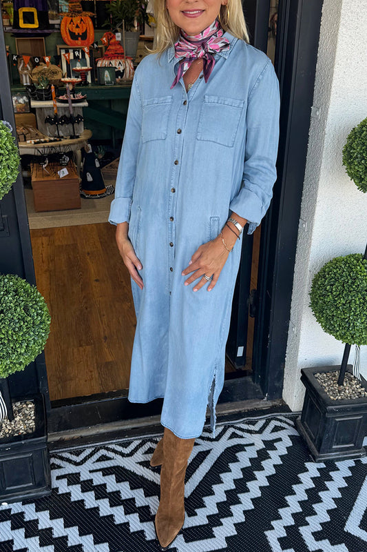Casual Pocket Denim Shirt Dress