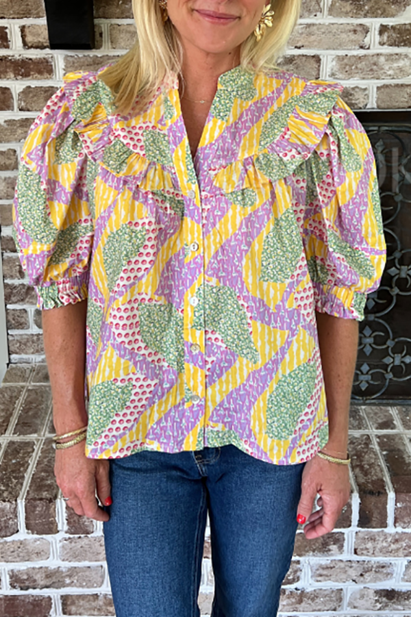 Casual Puff Sleeve Button Top