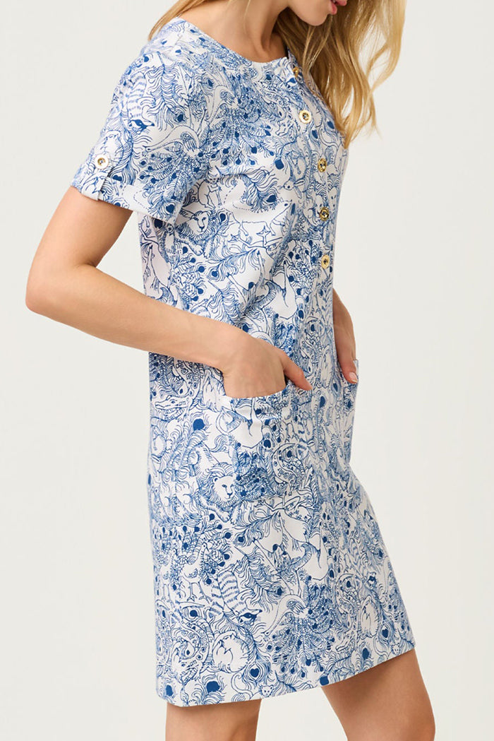 Pocketed Button Front Animal Print Dress