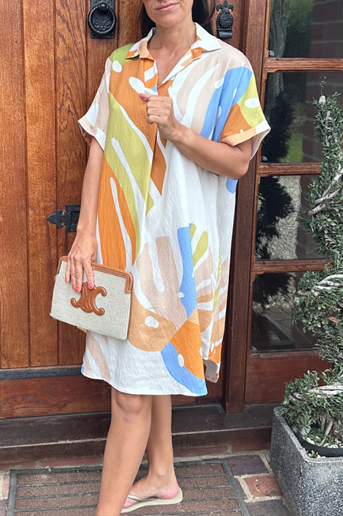 Abstract Print Collared Pocket Dress