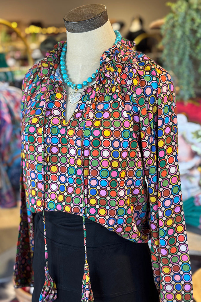 Colorful Dot Print Tie Hem Top