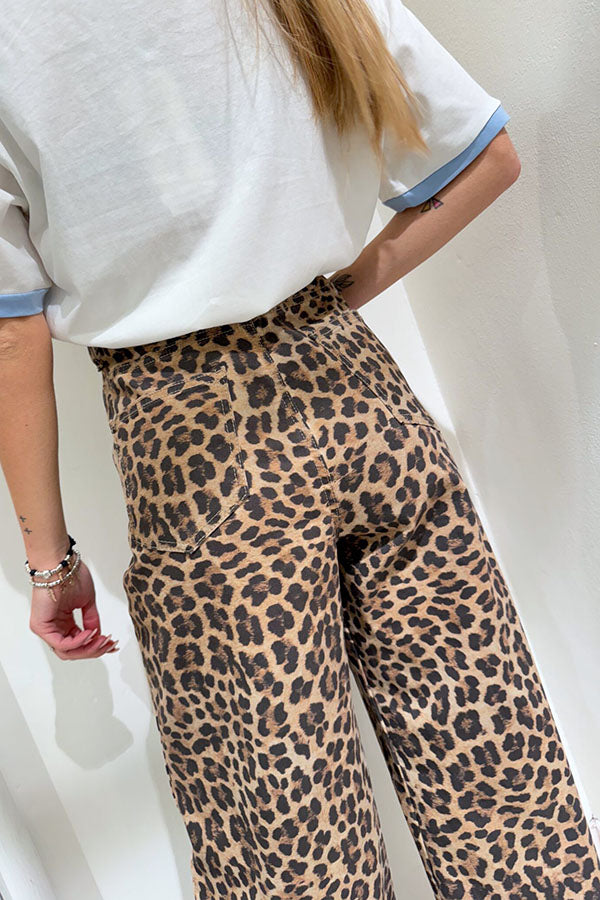 Casual Leopard Print Wide Leg Pants
