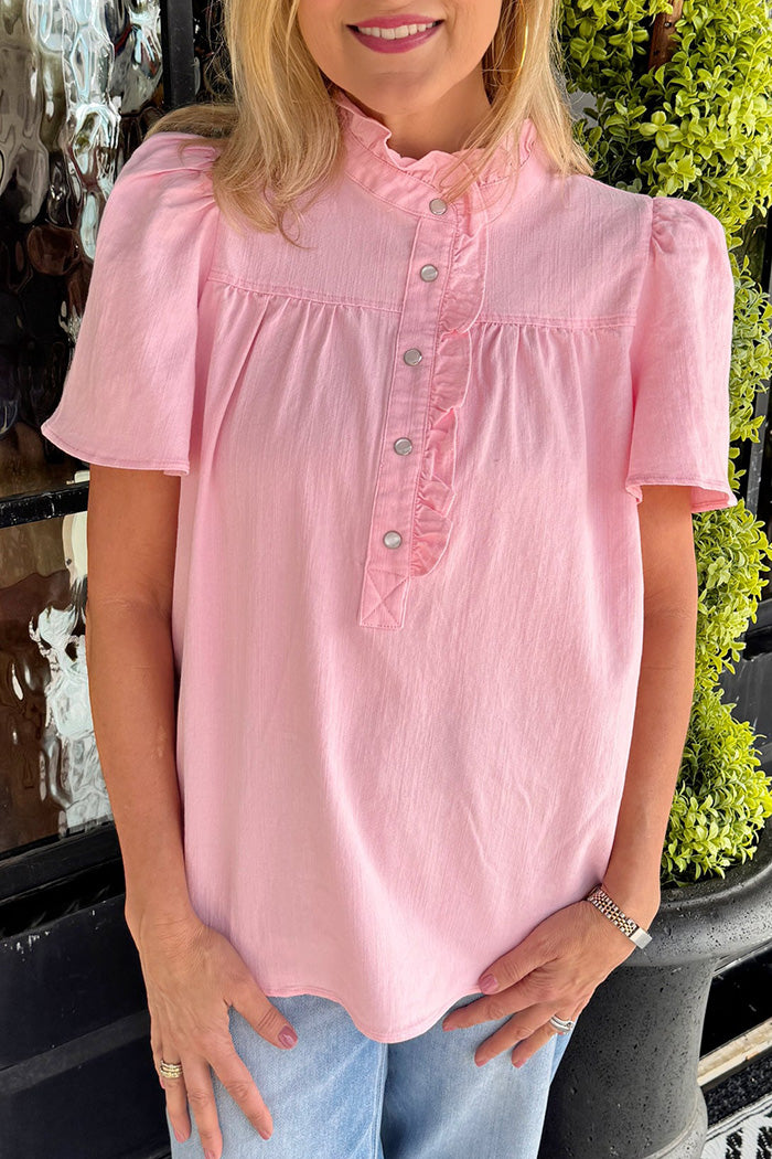 Ruffle Trim Puff Sleeve Top