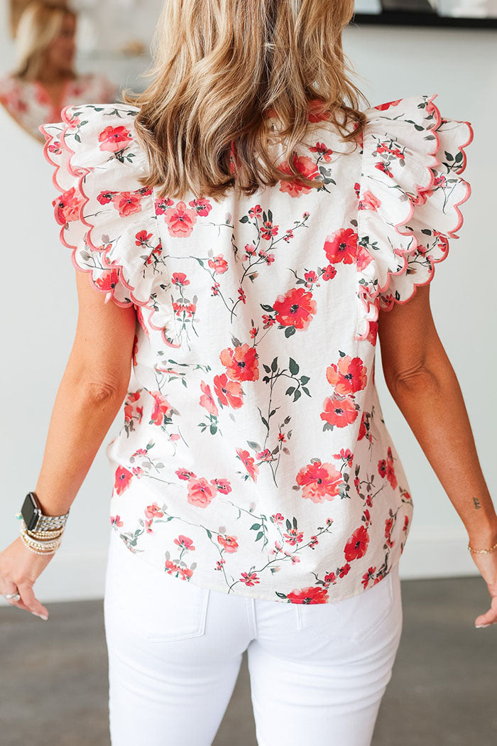 Floral Print Scallop Sleeve Top