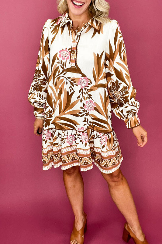 Long Puff Sleeves Floral  Pocket Dress