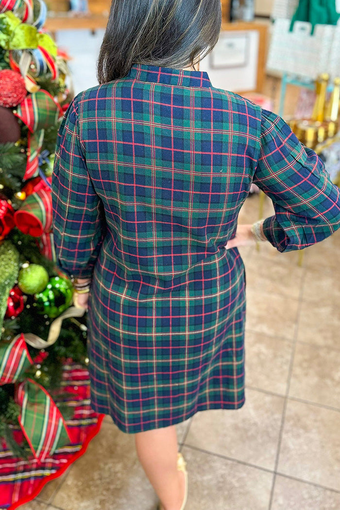 Evergreen Plaid Collared Dress