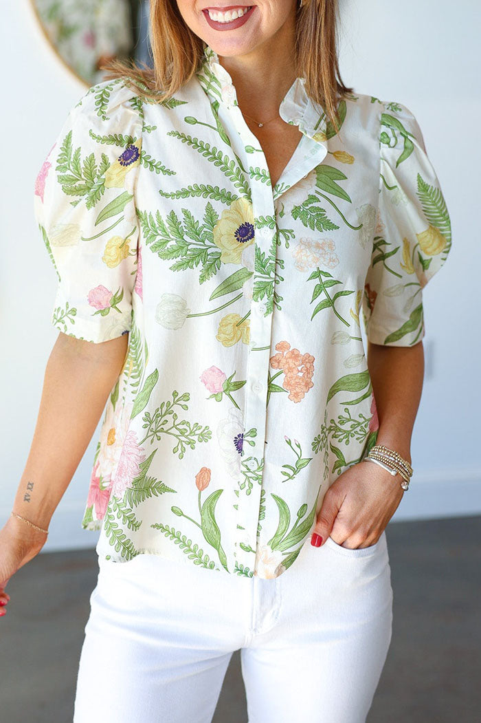 Ruffle Collar Floral Top