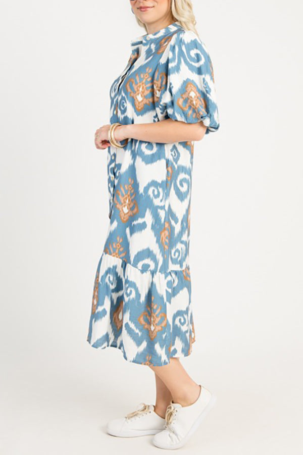 Puff Sleeve Button Dress