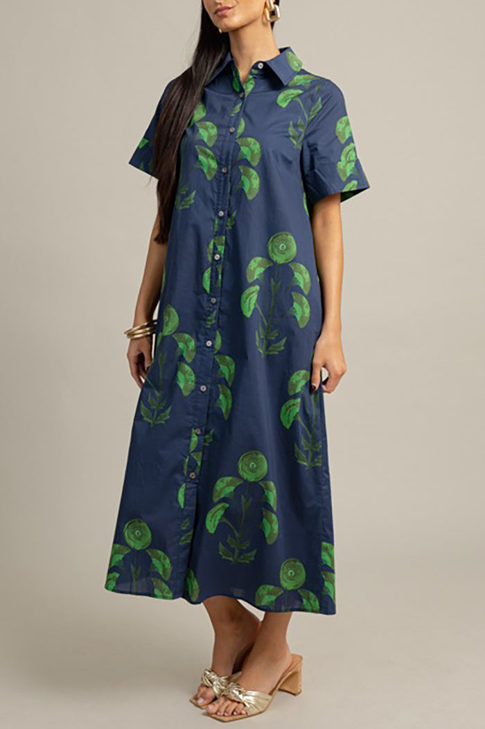 Casual Floral Maxi Shirt Dress