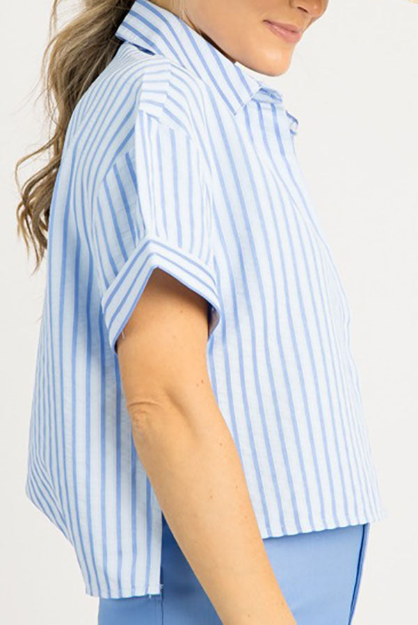 Cuff Sleeve Stripe Shirt