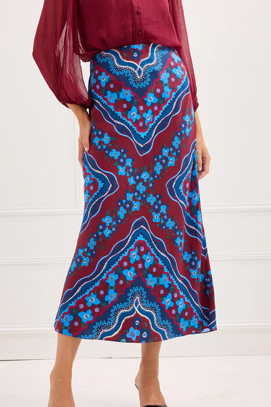 Floral Bias Cut Midi Skirt