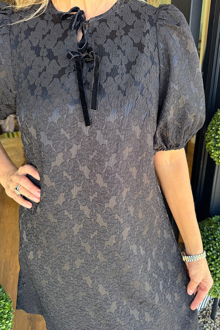 Tie-Neck Puff-Sleeve Dress